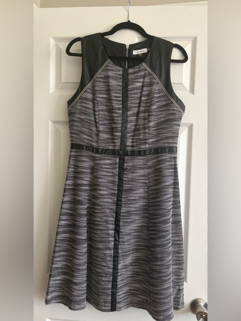 Calvin Klein Black and White Textured Fit & Flare Mini Dress